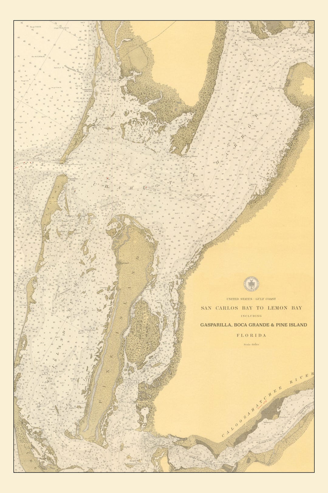 Gasparilla , Boca Grande \u0026 Pine Island Map - 1918 - Nautical Chart Print -  Etsy, image size:1080x1620