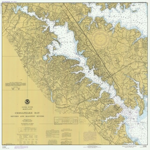 Mappa chesapeake Bay - Mappa del fiume Severn 1977 - Stampa Carta Nautica