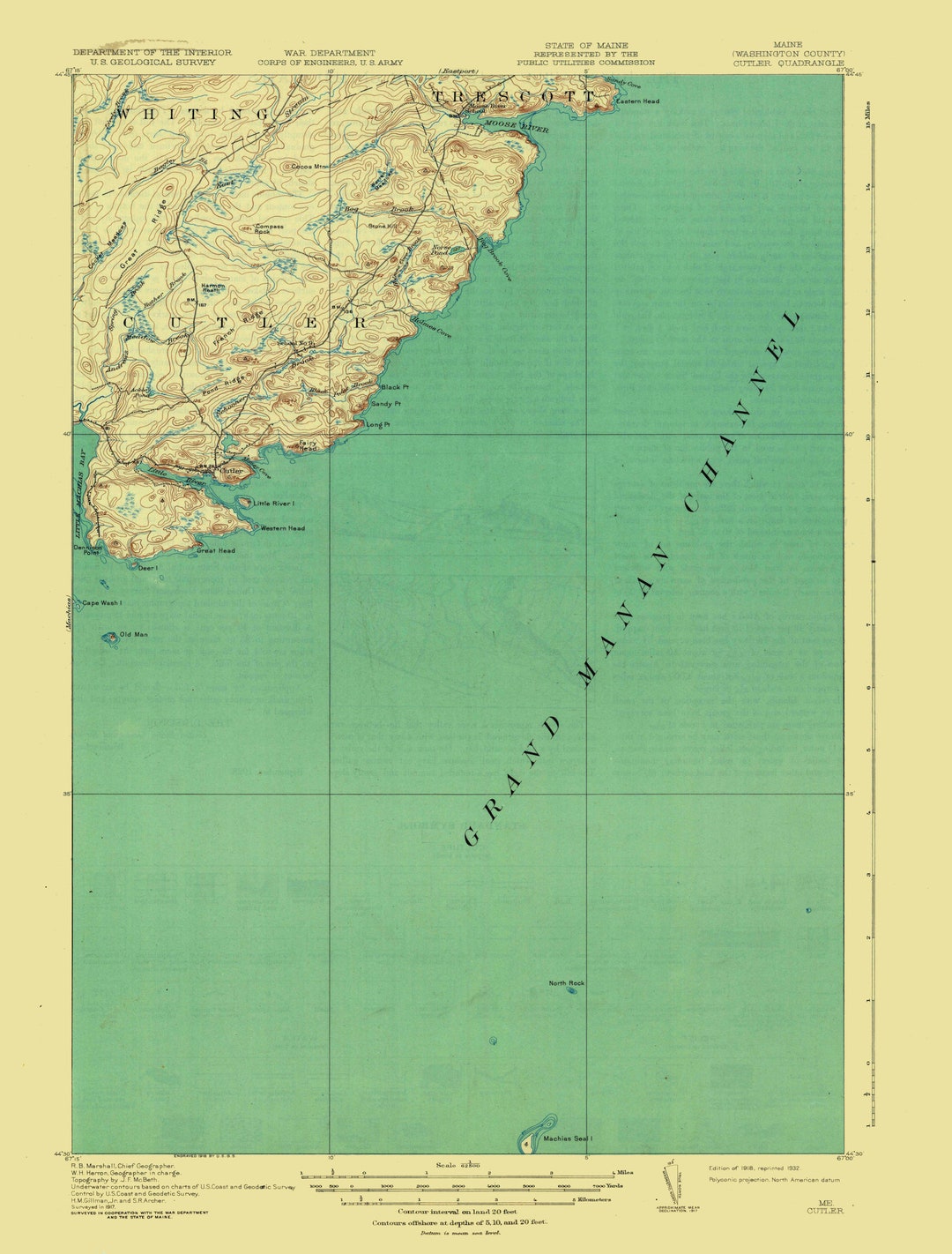 Cutler (maine) Map 1918 Nautical Chart Print Etsy