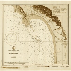 Half Moon Bay California Mapa Histórico 1947 (sepia) - Impresión de Carta Náutica
