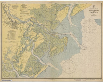 Tybee Island - Savannah Historical Map 1944 - Nautical Chart Print