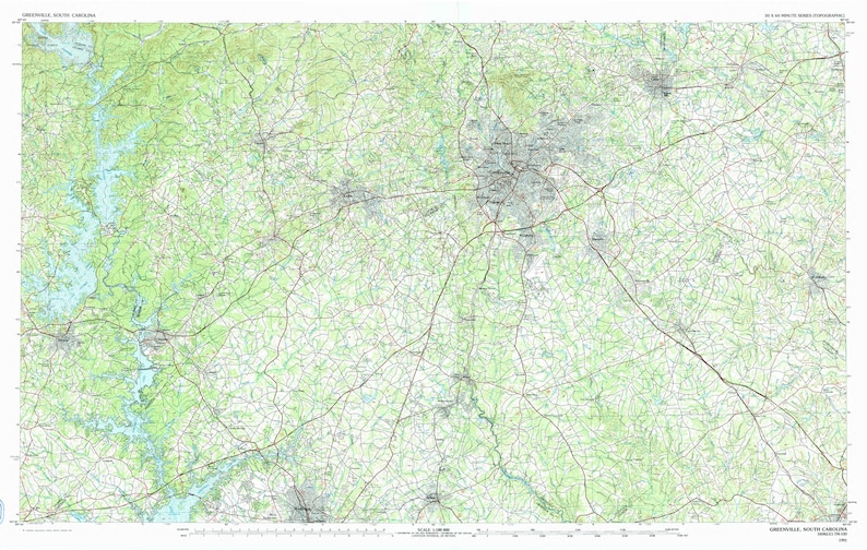 Greenville SC Lake Keowee Map Lake Print Etsy