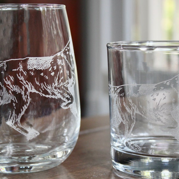 Bird Dog (Pointer) Engraved Glasses