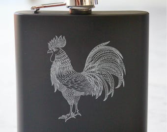 Garrafa térmica de aço inoxidável com galo gravado - 177 ml