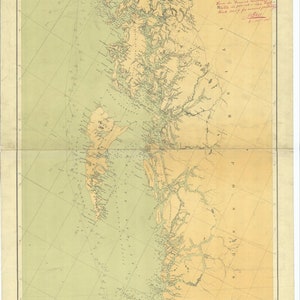 Noordwestkust van de Amerikaanse kaart - Olympia Washington naar Mt. St. Elias 1901 - Nautische kaartafdruk
