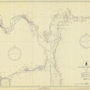 New York State Canals - Cayuga, Seneca, Erie Canal - Historical Map 1937 - Nautical Chart Print