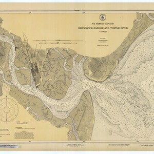 St. Simons Sound Georgia Karte 1925 - Seekarte Druck