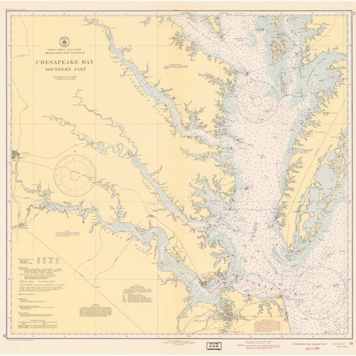 Detailed Vintage Chesapeake Bay Nautical Map Chart Print on - Etsy