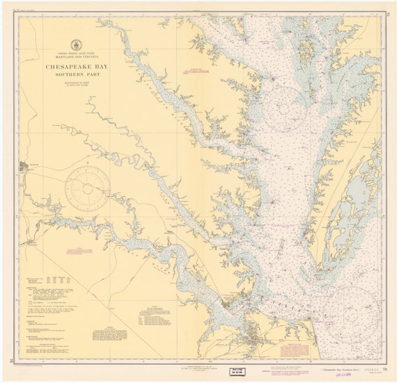 Chesapeake Bay Map 1944 Nautical Chart Print | Etsy