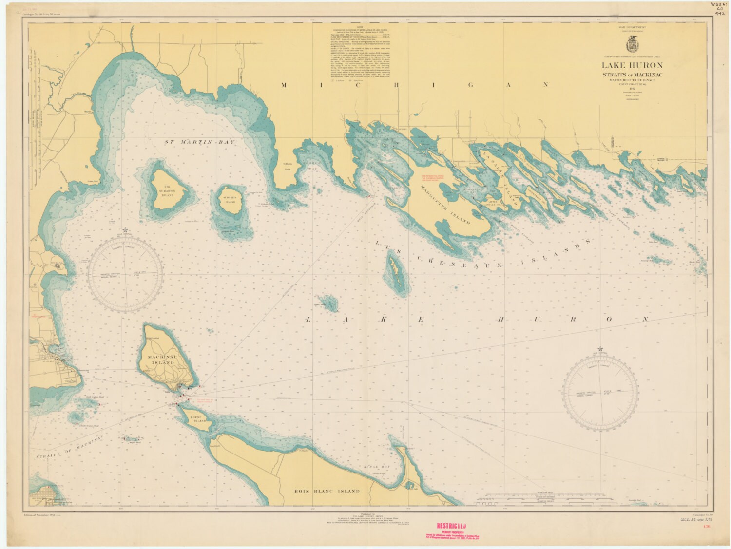 Les Cheneaux Islands Map Les Cheneaux Islands Map 1943 Nautical Chart Print | Etsy Uk