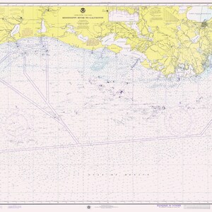 Mapa del río Mississippi a carta de Galveston - 1975 - Impresión de cartas náuticas