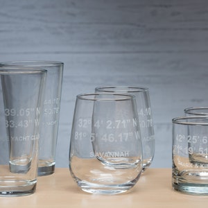 Custom GPS Coordinate Glasses - Personalized Gift - Custom Engraved