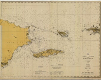Jungferninsel-Passage - Puerto Rico nach St. Thomas Historische Karte 1916 - Seekartendruck
