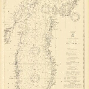 Mapa del Lago Michigan 1927 - Impresión de cartas náuticas