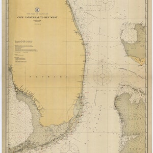 Carte historique de Cap Canaveral à Key West 1925 - Carte nautique Imprimer