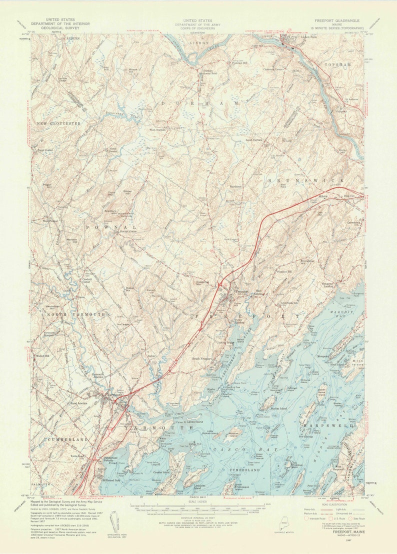 Freeport Maine Topographic Map 1957 Nautical Chart Print - Etsy
