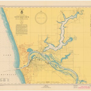 Lake Michigan - Grand Haven Map 1947 - Nautical Chart Print