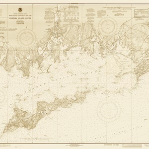 Mapa de Fishers Island 1977 (sepia) - Impresión de cartas náuticas