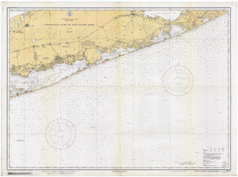 Fire Island Light to Shinnecock Light Map 1929 long Island | Etsy