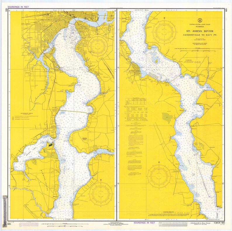St. Johns River Florida Map 1972 Etsy