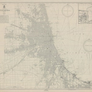 Chicago Lake Front Historische Karte 1947 - Seekarte Druck