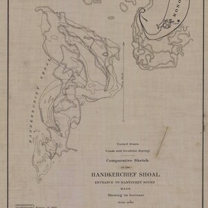 Nantucket Sound Map - Taschentuch Schwarm 1875 - Seekarte Print