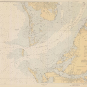 Mappa della baia di Tampa - Parte meridionale - 1944 - Stampa di carta nautica