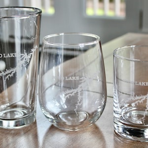 Hyco Lake, NC Map Laser Engraved Glasses
