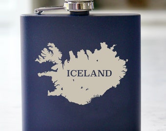 Iceland Engraved Stainless Steel Flask - 6 oz