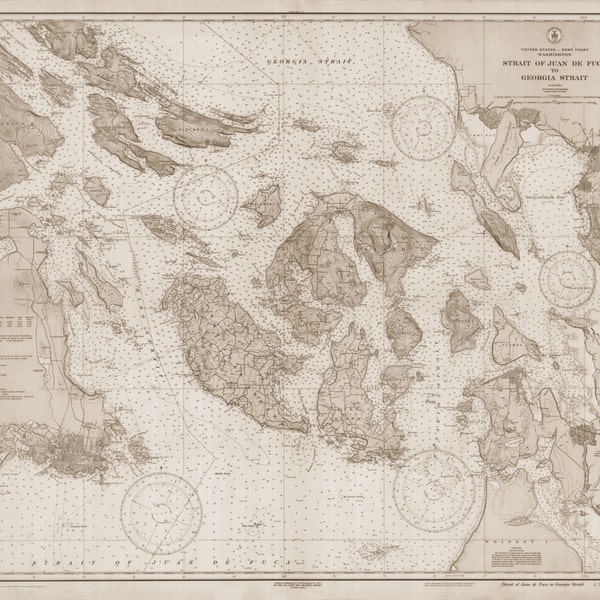 San Juan Islands Map - 1933 (sepia) - Nautical Chart Print