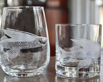 Flying Fish Engraved Glasses