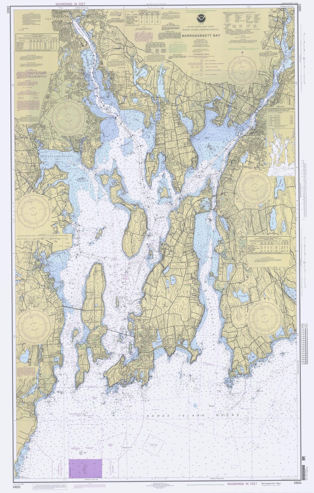 Narragansett Bay Map 1997 Nautical Chart Print Etsy