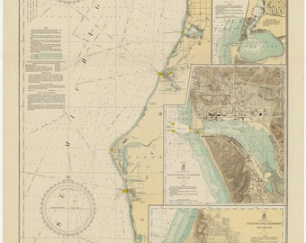 Lake Michigan Map - Benona to Point Betsie - 1932 - Nautical Chart Print