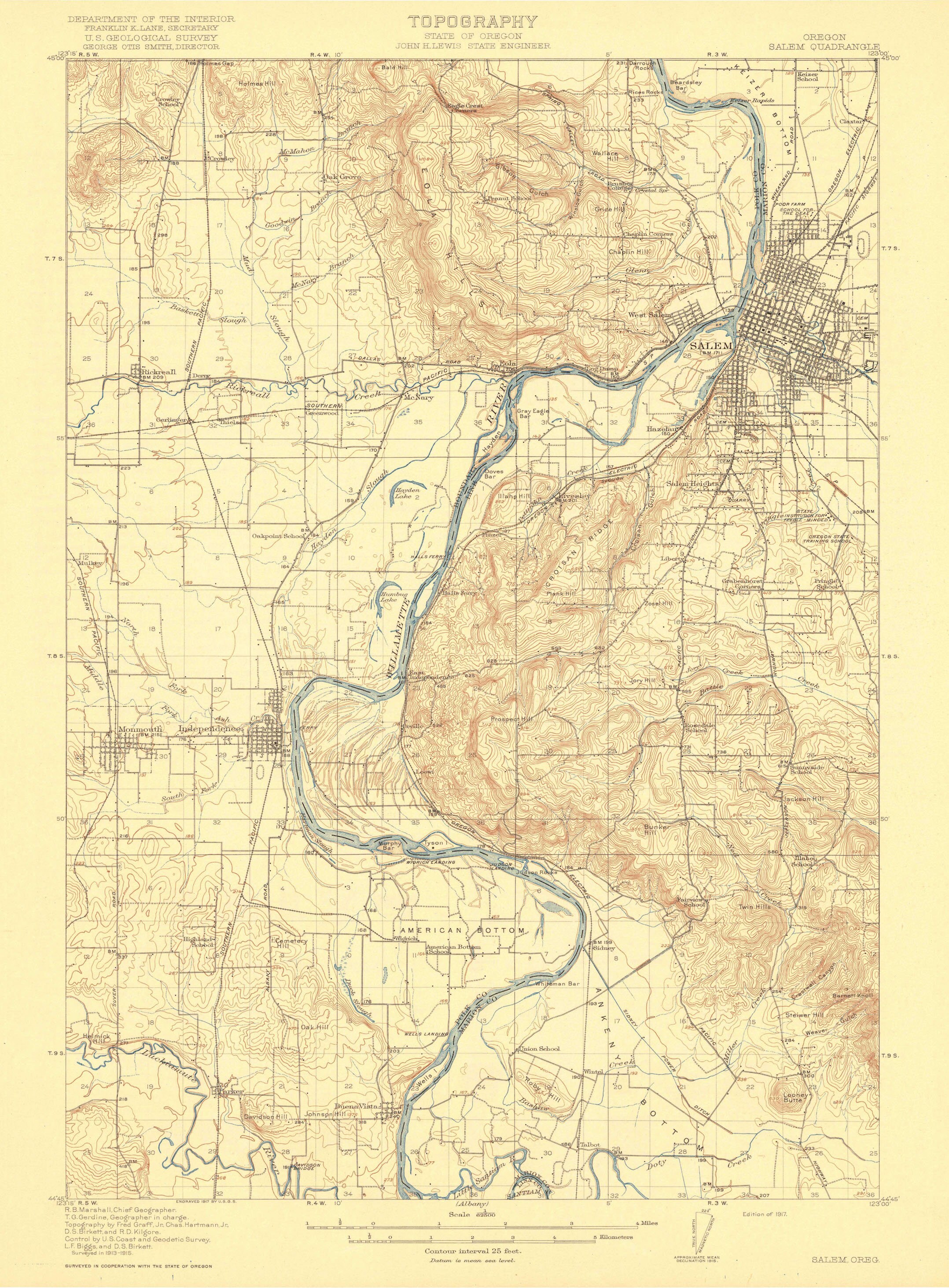 Salem Oregon Topographic Map 1917 - Nautical Chart Print
