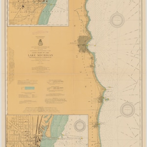 Mapa histórico del lago Michigan-Port Washington a Waukegan 1914 - Impresión de cartas náuticas