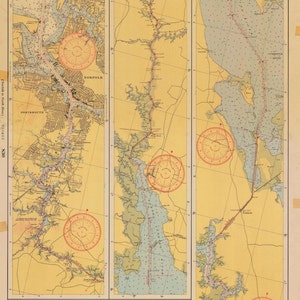 Intracoastal Waterway Map - Norfolk to North River - 1946 - Nautical Chart Print