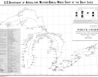 Great Lakes Wreck Chart 1891 - Nautical Chart Print