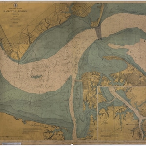 Hampton Roads map - 1915 - Nautical Chart Print