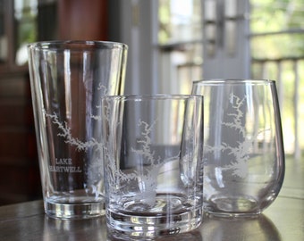 Lake Hartwell Map Engraved Glasses