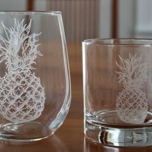 Pineapple Laser Engraved Glasses - Unique Gift