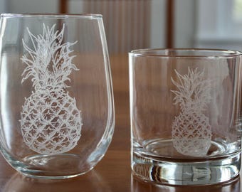 Pineapple Laser Engraved Glasses - Unique Gift