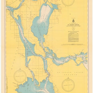 St. Marys River - Lake Munuscong to Sault Ste Marie - 1951 - Nautical Chart Print