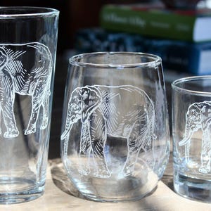 Elephant Laser Engraved Glasses - Unique Gift