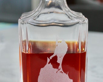Carafe à whisky en cristal gravée Block Island avec bouchon - Cadeau côtier