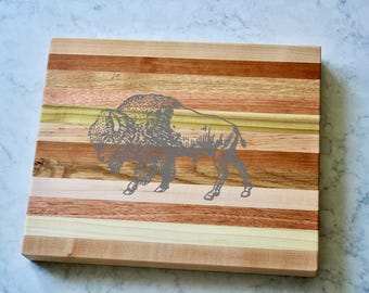 Bison Engraved Wooden Serving Board & Bar Board