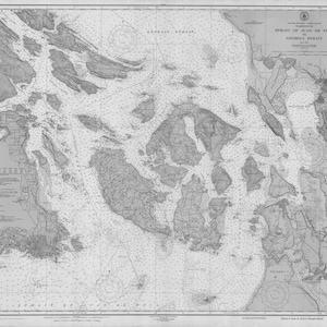San Juan Islands Map Print: 1948 Nautical Chart, Strait of Juan de Fuca