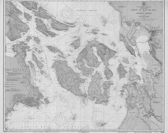 San Juan Islands Map Print: 1948 Nautical Chart, Strait of Juan de Fuca