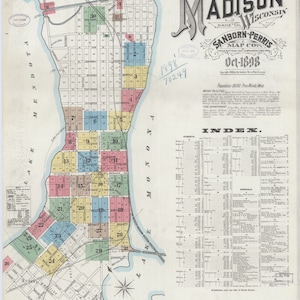 Madison Wisconsin Map 1898 - Nautical Chart Print
