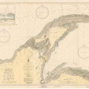 Lago Superiore Mappa - Penisola di Keweenaw 1932 - Stampa Carta Nautica