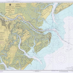 Carte 1979 de la rivière Savannah et du détroit de Wassaw - Impression de carte marine